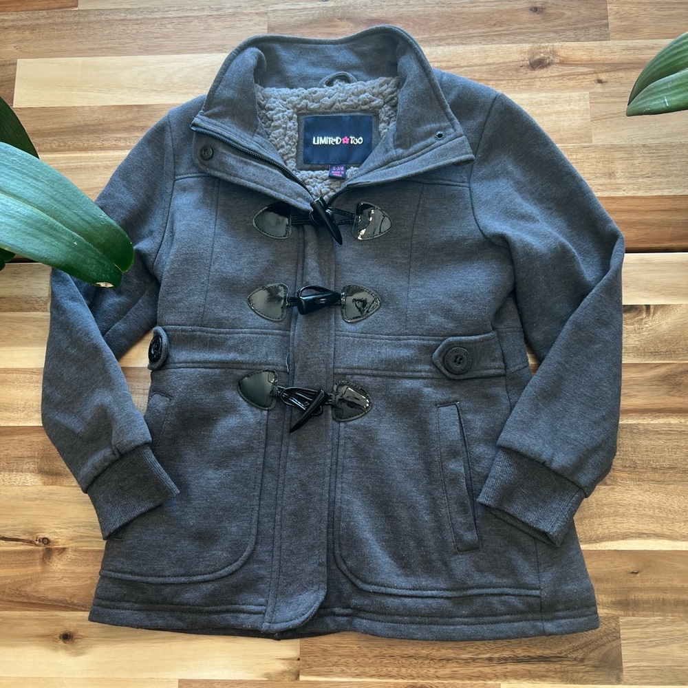 Limited Too girls’ size 7/8 charcoal gray coat with fleece‎ lining